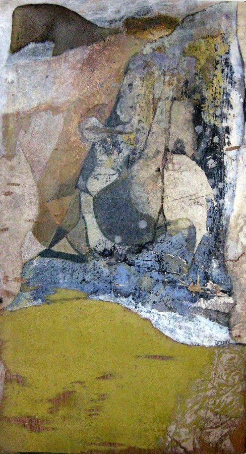 La Pierre Procureuse - 30*53 cm - Collages et cire sur bois - 2004